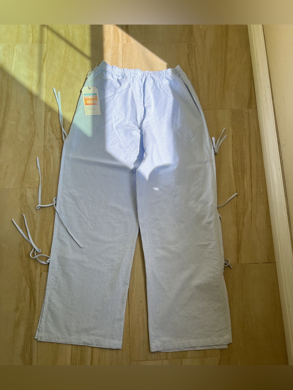 Light Blue Striped Drawstring Lounge Pants